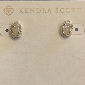 Kendra Scott Cade Dainty Sparkling Drusy Stud Earrings in Ivory Pearl Stone